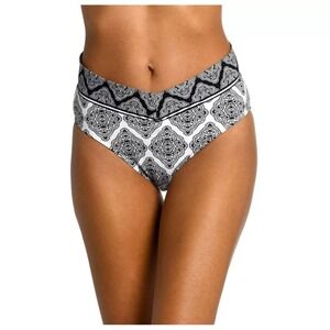LA BLANCA Black White Medallion High Waist Bikini Swim Bottoms Size 10 UPF 50+